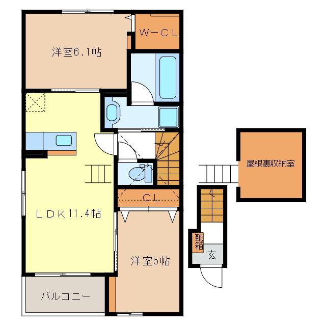 エトワール藤方 IV(2LDK/2階)の間取り写真