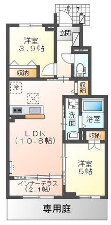 ベルスーズ(2LDK/1階)の間取り写真