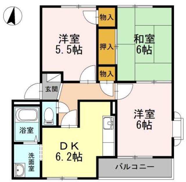 アスカハイムB棟(3DK/2階)の間取り写真