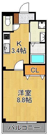 ソッジョルノ高田(1K/2階)の間取り写真