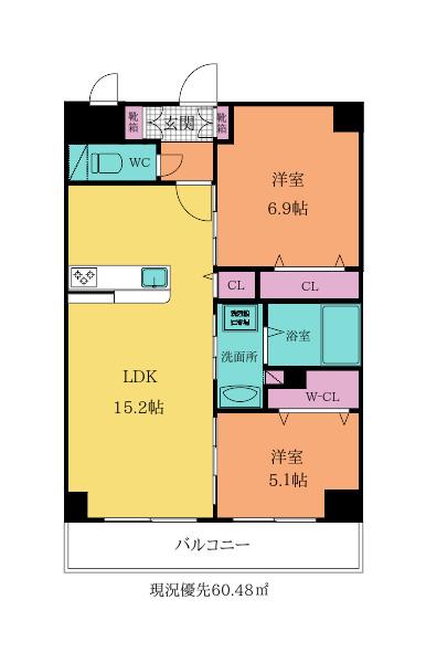グランシャルール京町(2LDK/2階)の間取り写真