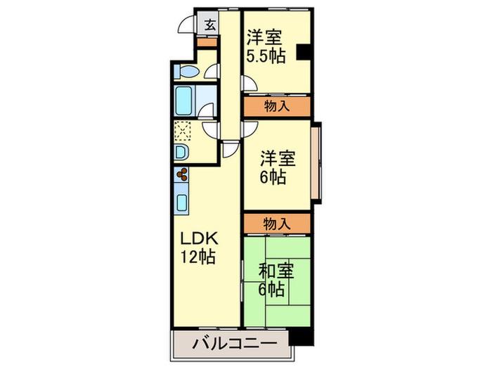 グランディ野間(3LDK/9階)の間取り写真