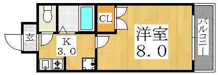 パテオ長居(1K/4階)の間取り写真