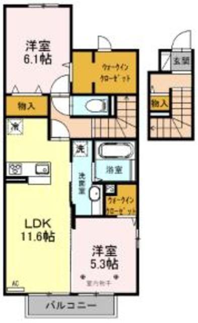 ハーモニーテラス(2LDK/2階)の間取り写真