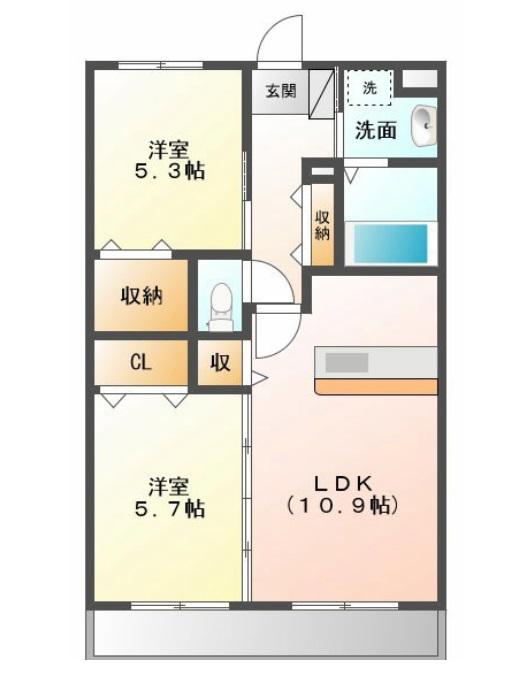 アンフィニ中萩(2LDK/3階)の間取り写真
