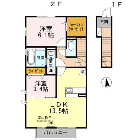 D-ROOM桜 A棟(2LDK/2階)の間取り写真