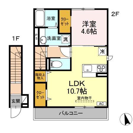 グランディールT E棟(1LDK/2階)の間取り写真