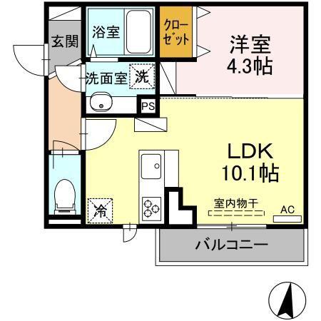 DーROOMさんよう A棟(1LDK/2階)の間取り写真