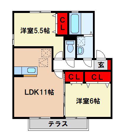 ボヌール和B(2LDK/1階)の間取り写真