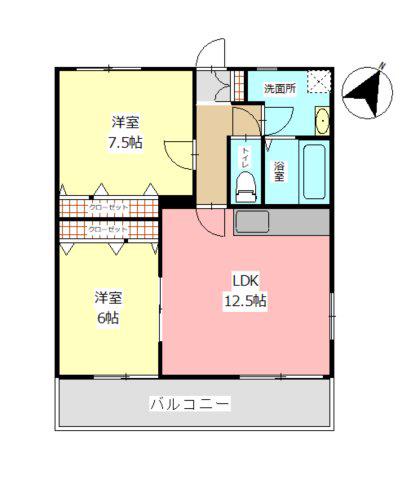 グランベージュ(2LDK/3階)の間取り写真