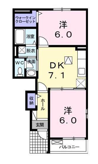 ネアタウンA(2DK/1階)の間取り写真