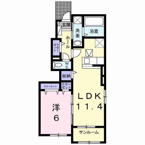 セブンズ アルモニー A棟(1LDK/1階)の間取り写真