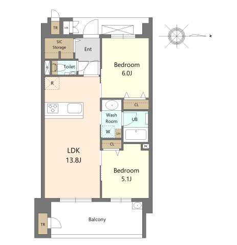 S-RESIDENCE愛宕サウス(2LDK/8階)の間取り写真