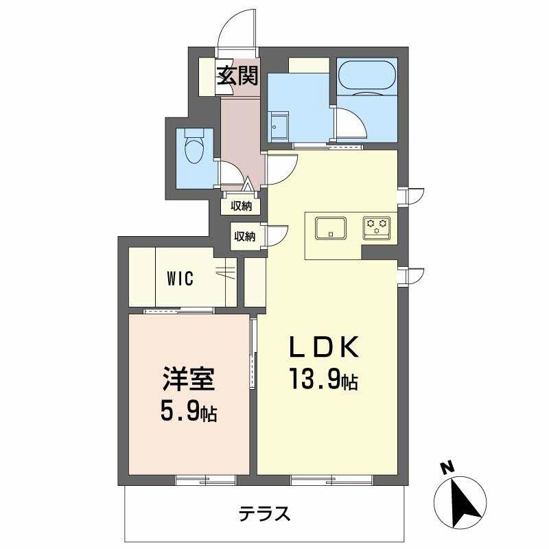 AZUL WISTERIA B棟(1LDK/1階)の間取り写真