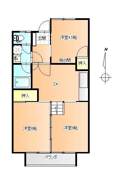 パティオ B(3DK/1階)の間取り写真
