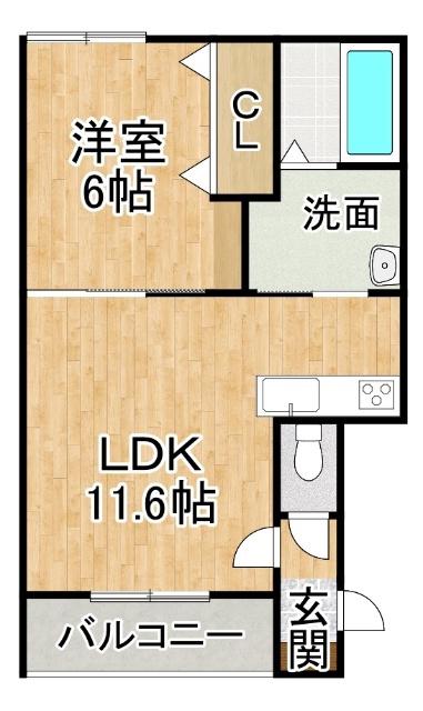 HANON(1LDK/2階)の間取り写真