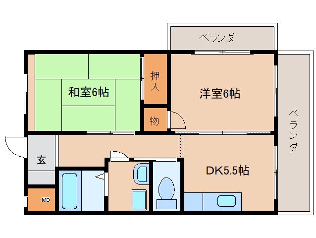 グレーシィ東生駒(2DK/3階)の間取り写真