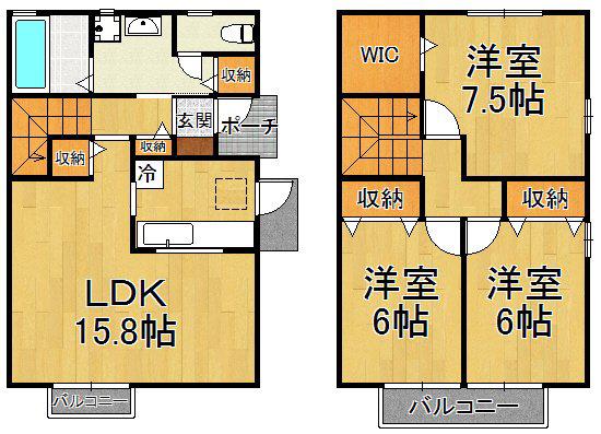 タウンハウス宝塚2(3LDK/1階)の間取り写真