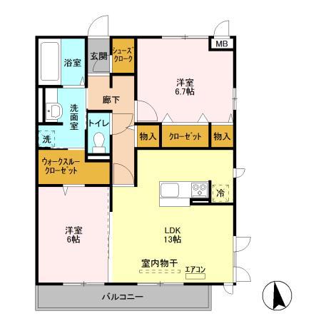 トルビヨン(2LDK/2階)の間取り写真