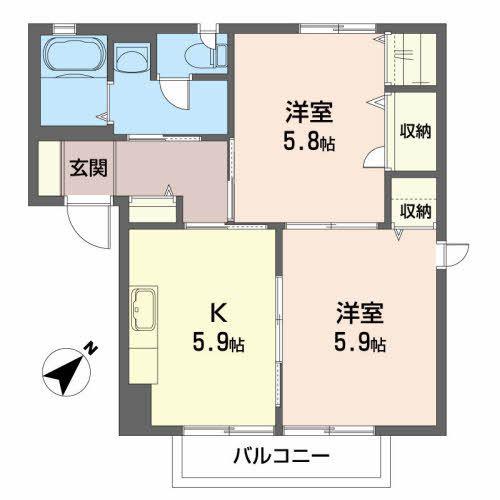 エスポワールA(2K/2階)の間取り写真