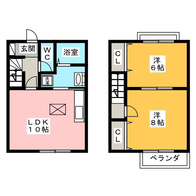 マオ鳴子 B(2LDK/1階)の間取り写真
