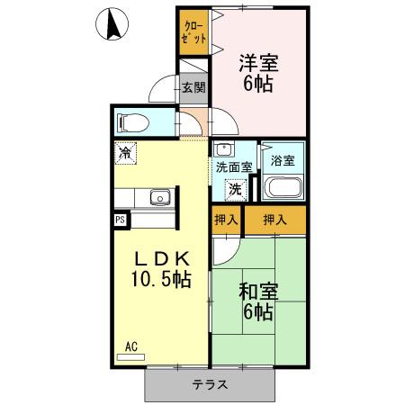 セレーノ岡本B棟(2LDK/1階)の間取り写真