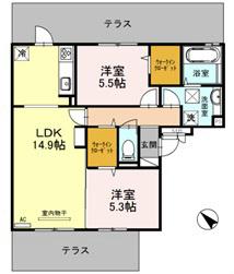 サニーヒルズ泉大津 A棟103(2LDK/1階)の間取り写真