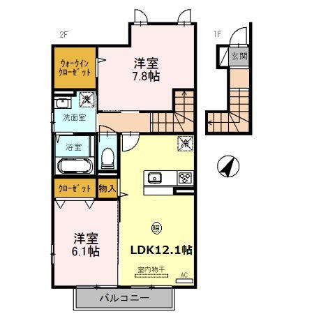 シャーロット B棟(2LDK/2階)の間取り写真