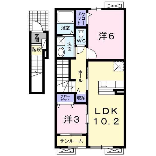 ベル・ルミエール・M(2LDK/2階)の間取り写真