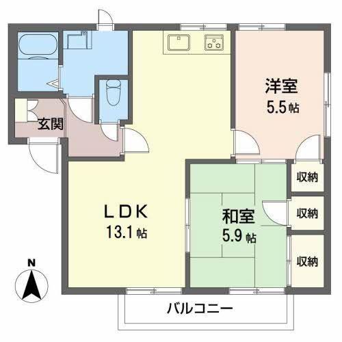 ドミール鈴蘭 B棟(2LDK/2階)の間取り写真