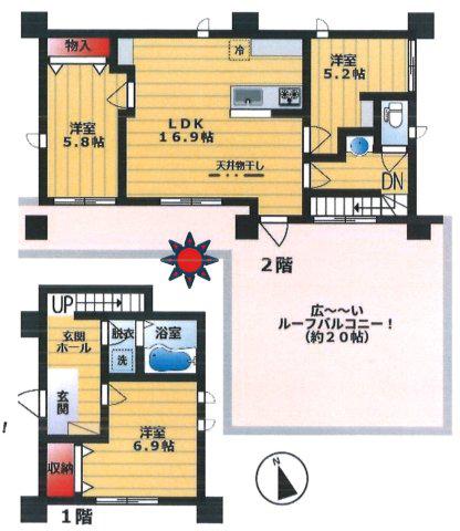 ヴィラ光が丘高松(3LDK/2階)の間取り写真