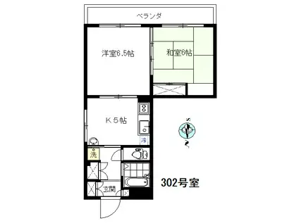 ヴィラ目黒(2K/3階)の間取り写真