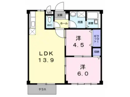 コーポサカイIII(2LDK/1階)の間取り写真