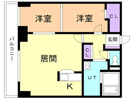 秀弐番館(2LDK/6階)の間取り写真