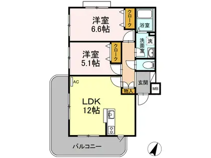 フォルテーヌ瑞江(2LDK/2階)の間取り写真