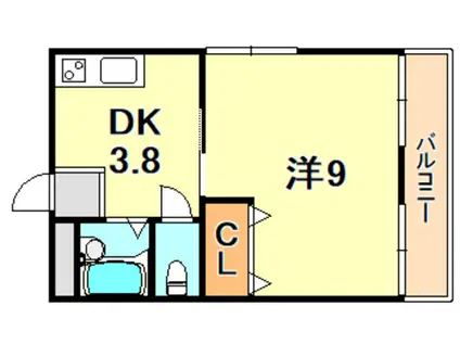 平成マンション(1DK/3階)の間取り写真