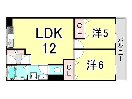 東甲子園ハイツ(2LDK/2階)の間取り写真