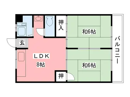 若草ハイツ(2LDK/4階)の間取り写真