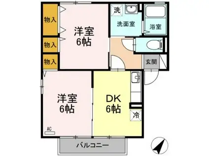 アンソレーヌA棟(2DK/2階)の間取り写真