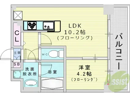 クレグラン北梅田(1LDK/5階)の間取り写真