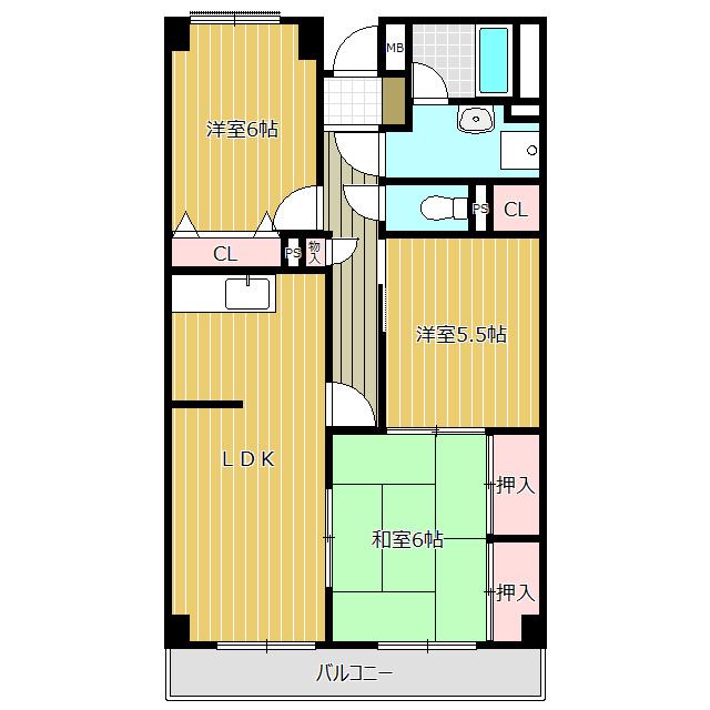 グランヒル(3LDK/2階)の間取り写真