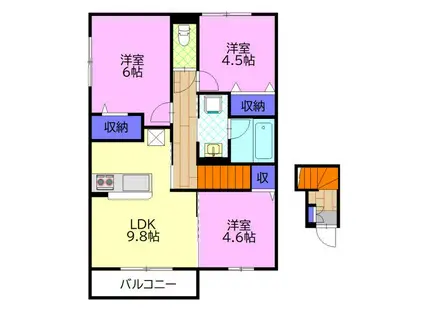 ニューコスモス(3DK/2階)の間取り写真
