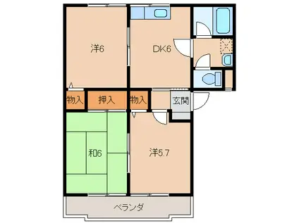 グリーンフルうちはら(3DK/2階)の間取り写真