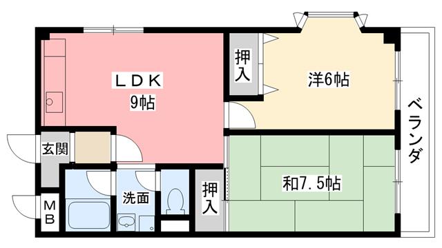 メゾン井阪(2LDK/1階)の間取り写真