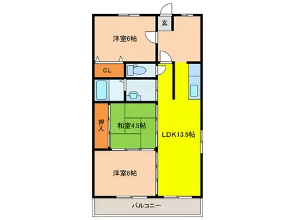 ピュアシティ琴芝(3LDK/1階)の間取り写真