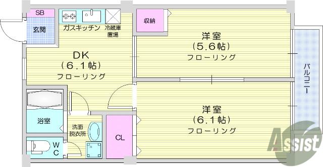 レジデンスオリーブY(2DK/1階)の間取り写真