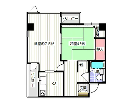 エスポワールII(1LDK/3階)の間取り写真