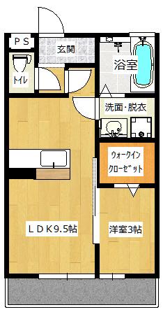 ヒルズ長栖(1LDK/2階)の間取り写真