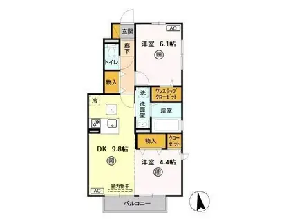 ファセリアA(2DK/1階)の間取り写真