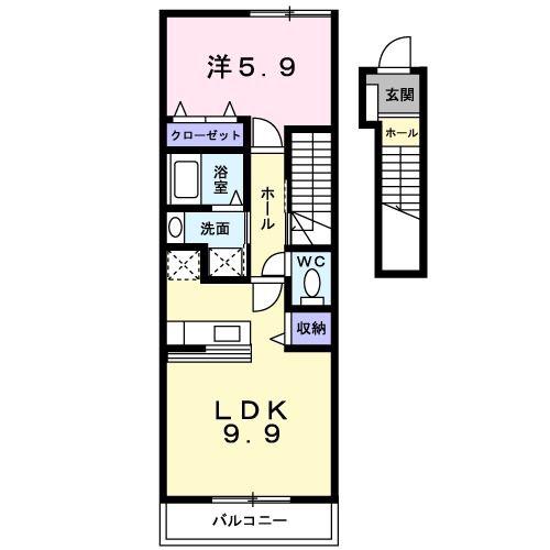 イリスセゾンB(1LDK/2階)の間取り写真